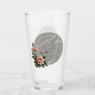 Viking Wolf & Roses. A stylised wolf's head Glass