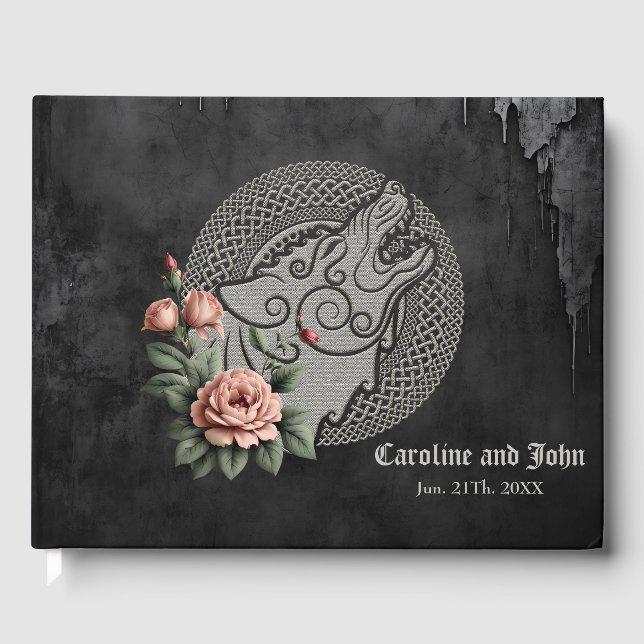 Viking Wolf & Roses. A stylised wolf's head, Guest Book (Front)