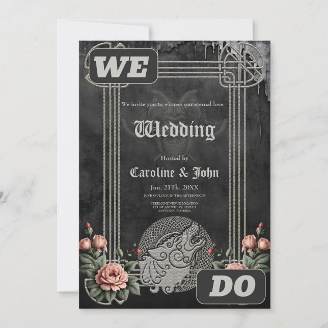 Viking Wolf & Roses. A stylised wolf's head, Invitation (Front)