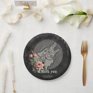 Viking Wolf & Roses. A stylised wolf's head, Paper Plate