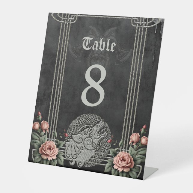 Viking Wolf & Roses. A stylised wolf's head, Pedestal Sign (Front)