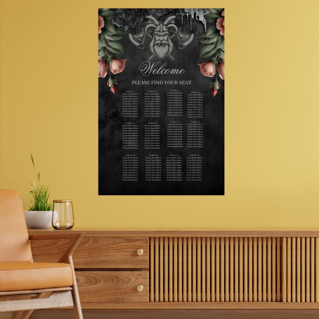 Viking Wolf & Roses. A stylised wolf's head Poster (Living Room 2)