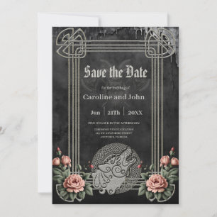 Viking Wolf & Roses. A stylised wolf's head Save The Date