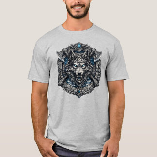 Viking Wolf Shield Norse Warrior Fantasy Emblem De T-Shirt