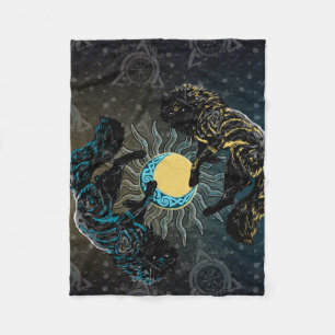 Viking Wolves Sun Moon Norse Mythology Blanket