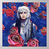 Viking Woman Red Roses Original Abstract Art