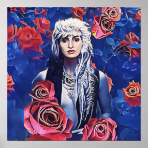 Viking Woman Red Roses Original Abstract Art Poster