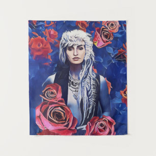 Viking Woman Red Roses Original Abstract Art Tapestry
