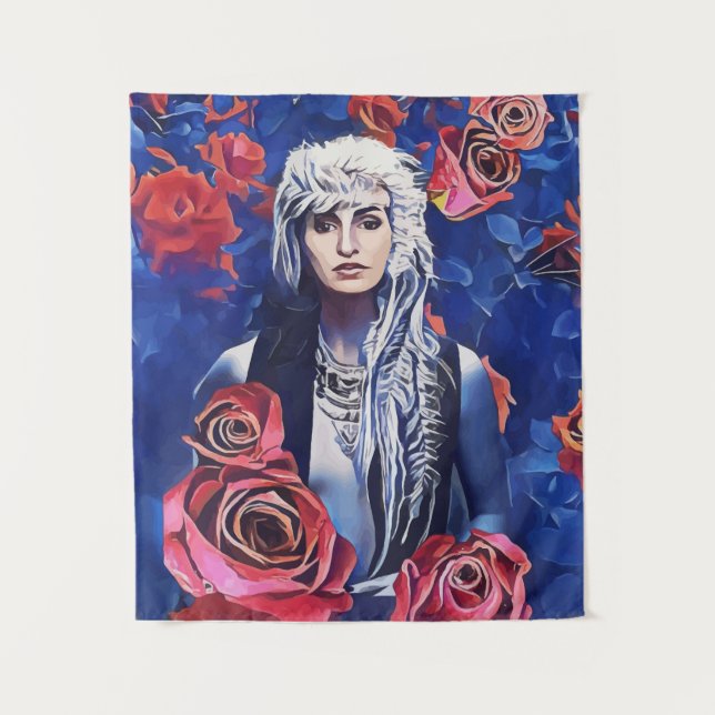 Viking Woman Red Roses Original Abstract Art Tapestry (Front)