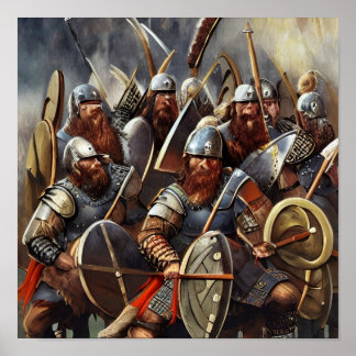 Vikings Charging Into Battle Poster