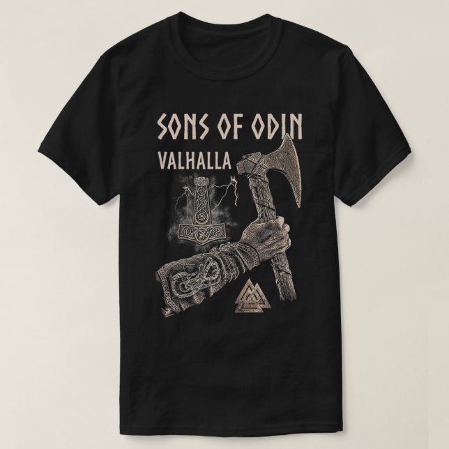 VIKINGS RISESONS OF ODIN Valhalla Vikings Norse Od T-Shirt (Design Front)