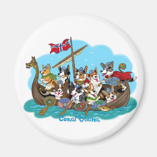 Vikingship filled with Corgis Magnet