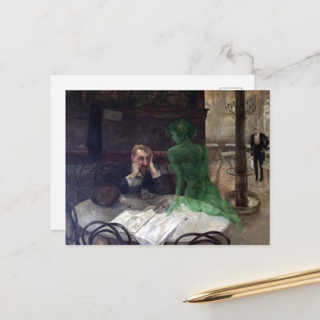 Viktor Oliva The Absinthe Drinker Postcard (Front/Back In Situ)