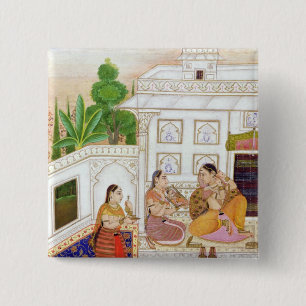 Vilaval Ragini: Woman at her Toilet 15 Cm Square Badge