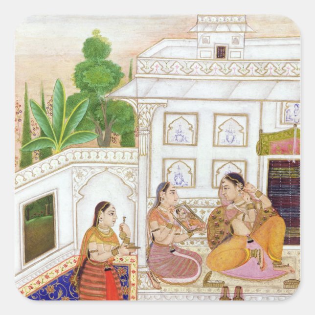 Vilaval Ragini: Woman at her Toilet Square Sticker (Front)