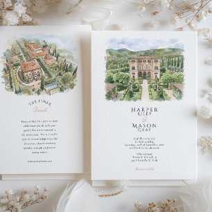 Villa Cetinale Tuscany Watercolor Wedding Invitation