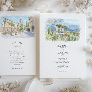 Villa Eva Ravello Amalfi Coast Watercolor Wedding Invitation