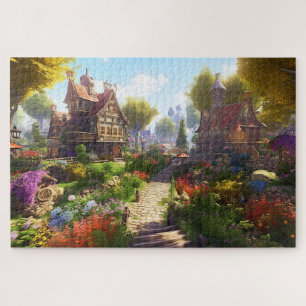 Village Beautiful Green Colourful Girly Spring Jigsaw Puzzle