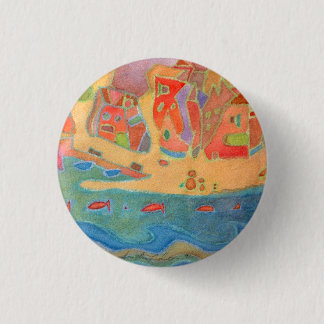 Village by the sea 3 cm round badge