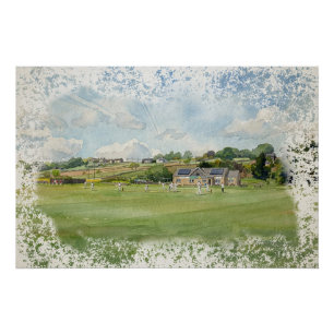 Village Cricket Under Yorkshire Skies Watercolour Poster