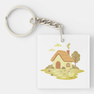 Village, Home, Beautiful Flowers Key Ring