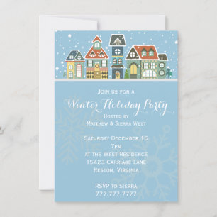 Village Homes Winter Snow Scene Holiday Party Invitation
