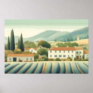 Village Houses Graphic Illustration Drawing Poster