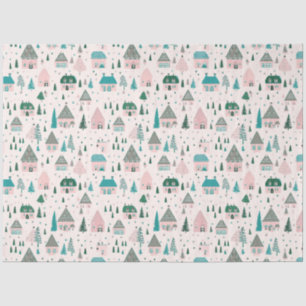 Village Houses Trees Birds Christmas Tissue Paper
