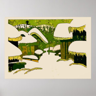 Village In Snow, Abstract Poster