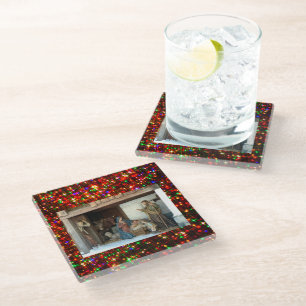 Village Nativity Under Canopy Multi-coloured Stars Glass Coaster