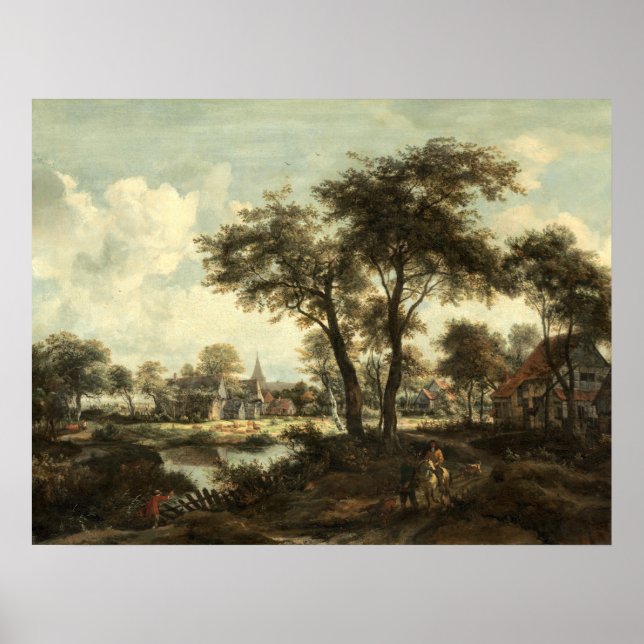 Village near Pool Meindert Hobbema Fine Art Poster (Front)