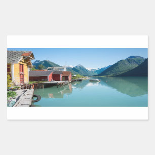 Village of Fjærland and a fjord rectangle sticker