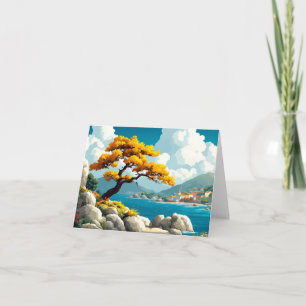 Village Seacoast Illustration Watercolour Drawing Card