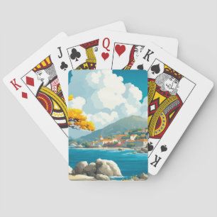 Village Seacoast Illustration Watercolour Drawing Playing Cards