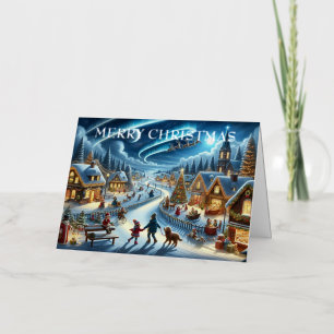 Village Snowy Scene Painting Christmas Foil Holiday Card