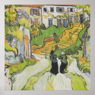 Village Street and Stairs in Auvers with Figures Poster