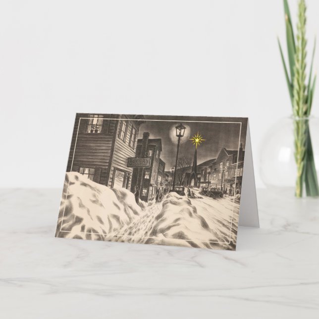 Village Street on a Winter Night With Star Card (Front)