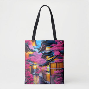 Village Surrounded by Cherry Blossoms Tote Bag