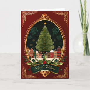 Village Tree & Starry Night Christmas Card