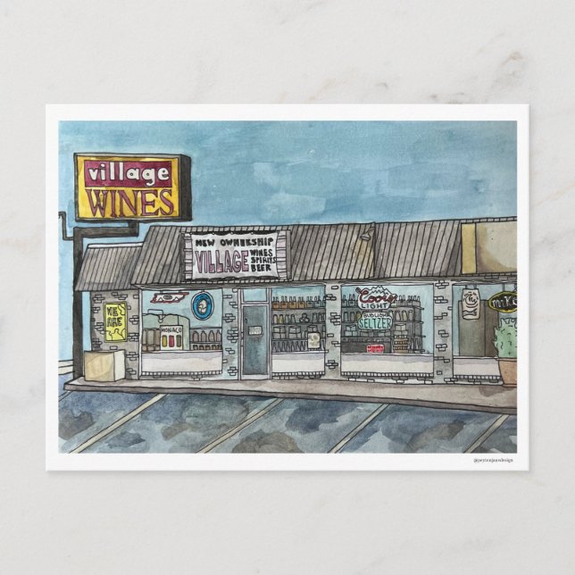 Village Wines Handpainted Postcard (Front)