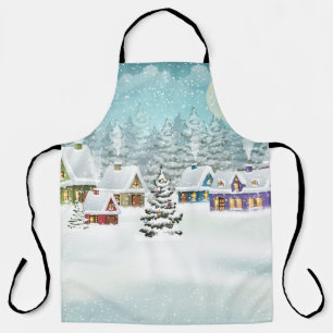 Village winter landscape with snow covered houses  apron