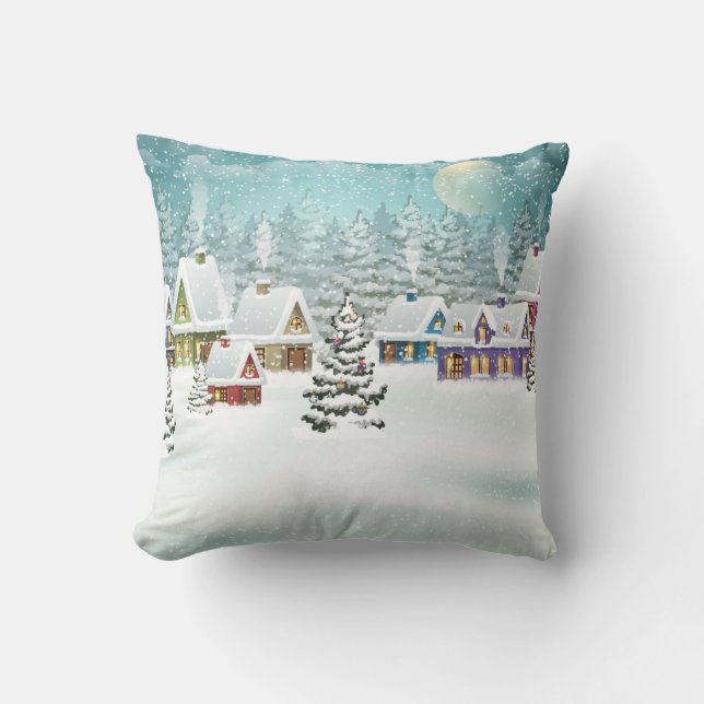 Village winter landscape with snow covered houses  cushion (Front)