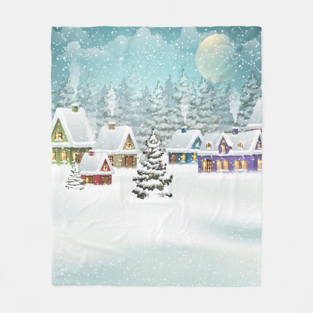 Village winter landscape with snow covered houses  fleece blanket (Front)