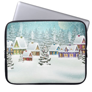 Village winter landscape with snow covered houses laptop sleeve