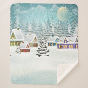 Village winter landscape with snow covered houses sherpa blanket