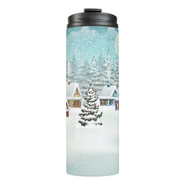 Village winter landscape with snow covered houses  thermal tumbler (Front)