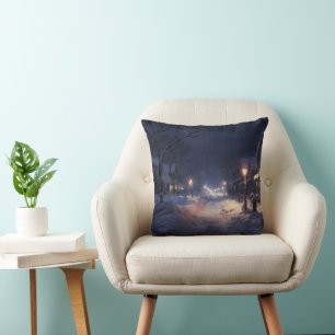 Village Winter Night Cushion