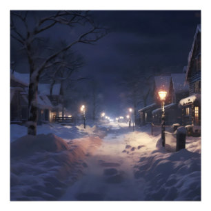 Village Winter Night Photo Print