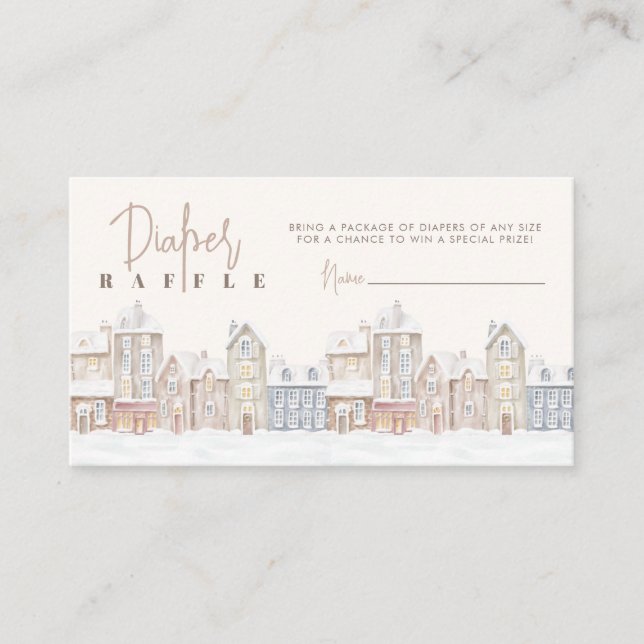 Village Winter Snow Diaper Raffle Baby Shower Game Enclosure Card (Front)