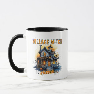 Village Witch Spooky Haunted House Halloween Mug